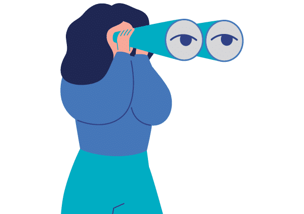 Illustration of woman with oversized binoculars