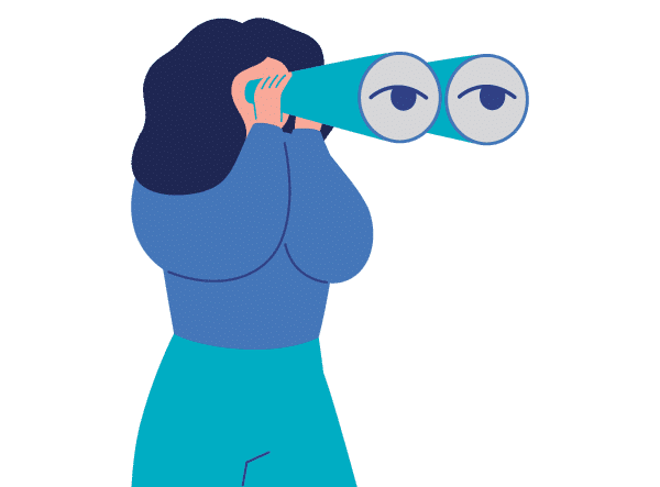 Illustration of woman with oversized binoculars
