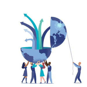 Openness globe and people graphic