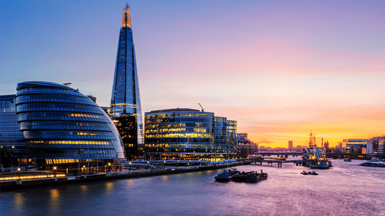 View of a city at sunset