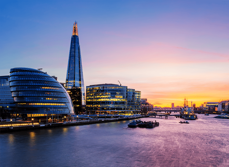 View of a city at sunset