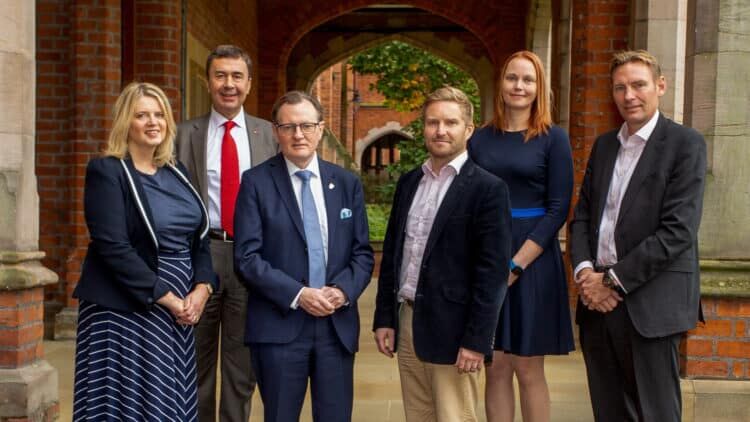 (L-R) Katherine Bennett CBE, HVM Catapult CEO; Professor Paul Maropoulos, AMIC director; Professor Ian Greer, Queen’s University vice-chancellor; Sam Turner, HVM Catapult CTO, and incoming AMIC CEO; Kara Baili