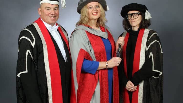 UWE Bristol Vice-Chancellor Professor Steve West (left); HVM Catapult CEO Katherine Bennett CBE (centre); and Professor Elena Marco, Pro Vice-Chancellor and Head of College of Arts, Technology and Environment (right)