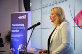 Pictured: Katherine Bennett CBE speaking at the launch of HVM Catapults Birmingham UK office in May 2022