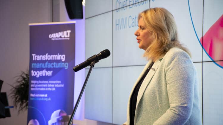 Pictured: Katherine Bennett CBE speaking at the launch of HVM Catapults Birmingham UK office in May 2022