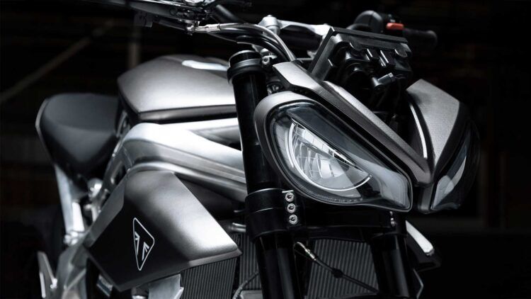 Close-up of the Triumph TE-1 electric motorcycle