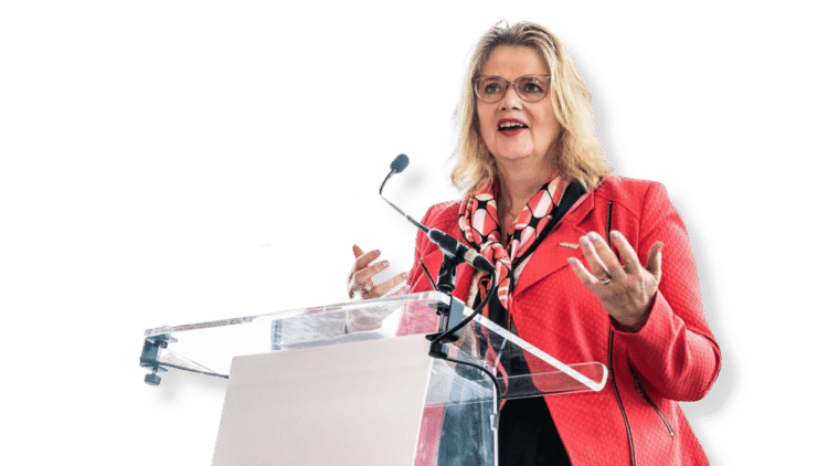 HVM Catapult CEO, Katherine Bennett presents at a conference.