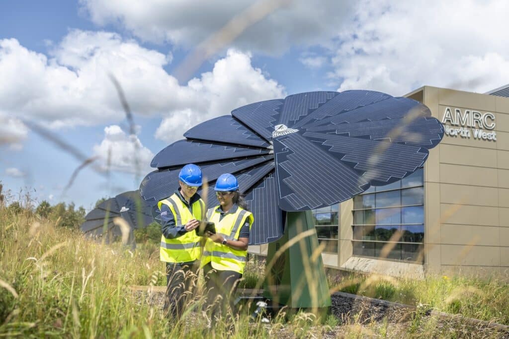 Two engineers stood next to solar technology