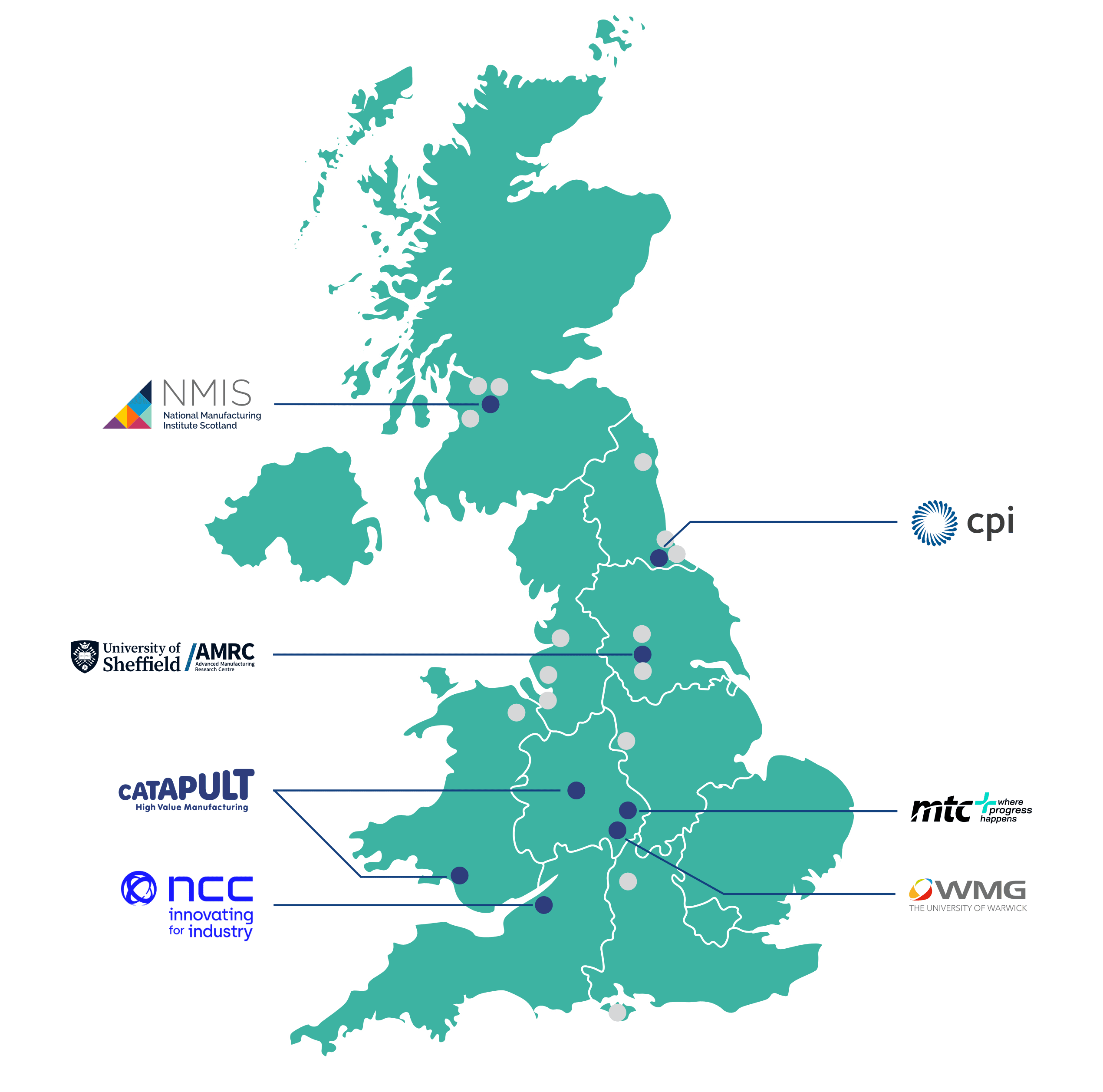 Map of high Value Manufacturing Centres in the UK
